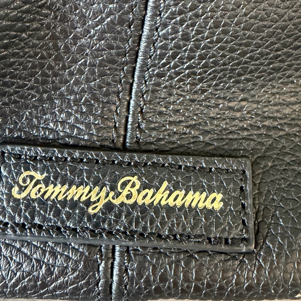 Tommy Bahama Black Pebble Leather Shoulder Bag with Front Zip-Dual Straps - Picture 3 of 6